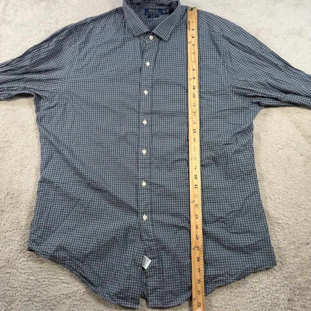 Polo Ralph Lauren Shirt Men 2XL Blue Plaid Slim Fit Long Sleeve Button Up Cotton